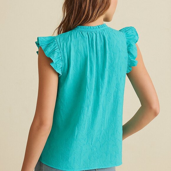 RAMY Brook New York Wendy Ruffle Top in SKY Blue SZ S - Picture 2 of 10